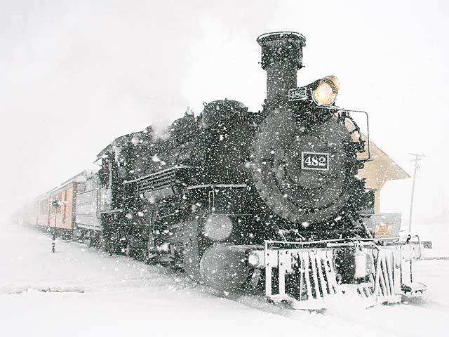 Train amid a severe snowstorm
