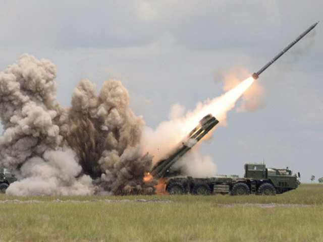 Russian BM-30 rocket test fire