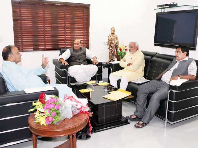 Senior BJP leaders in a meeting at Modi's residence