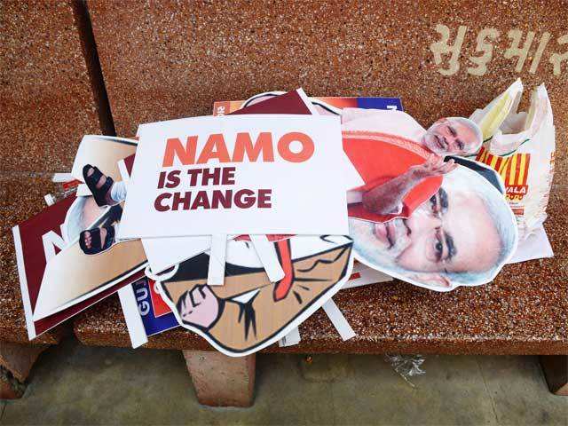 Posters and cutouts of Modi