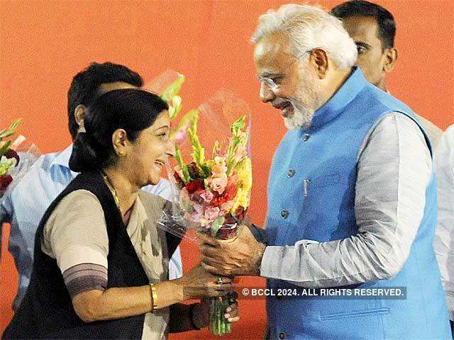 Sushma Swaraj greets Narendra Modi