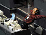 Indonesian stock trader yawns