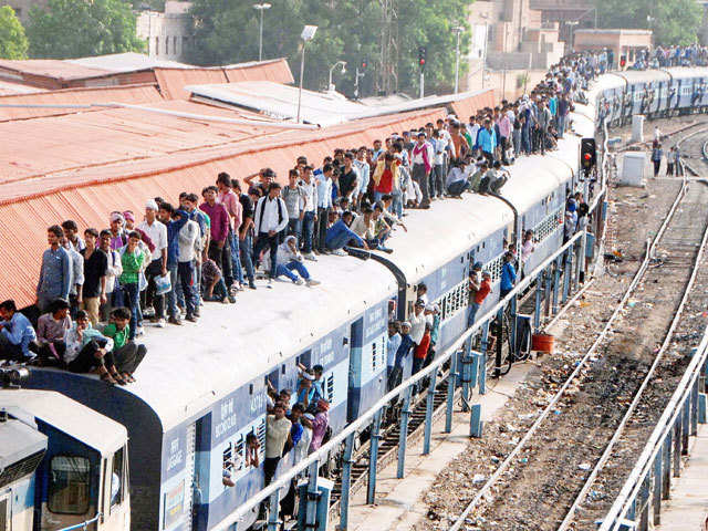 Students travelling on train roof