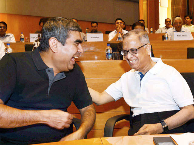 NR Narayana Murthy with newly appointed Infosys CEO & MD Vishal Sikka