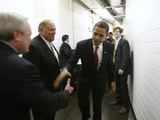 Obama greeted by officials before campaign