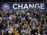 Supporters cheer for Barack Obama