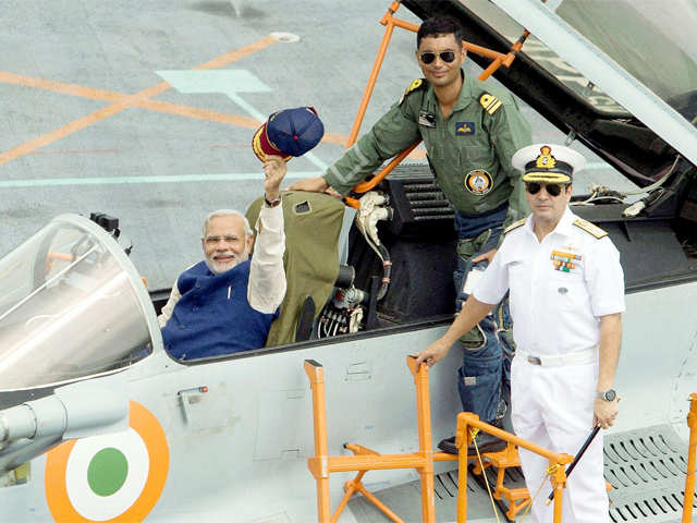 Narendra Modi on board MiG-29K