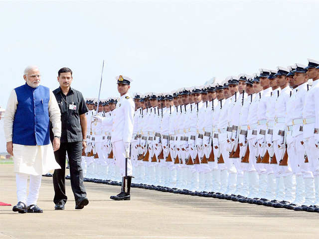 Narendra Modi inspects the Guard of Honour