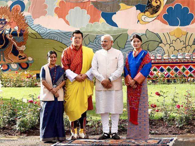 Modi at a ceremonial reception in Thimpu