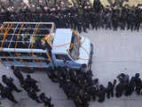 The coffin of Gajendra Singh being transported