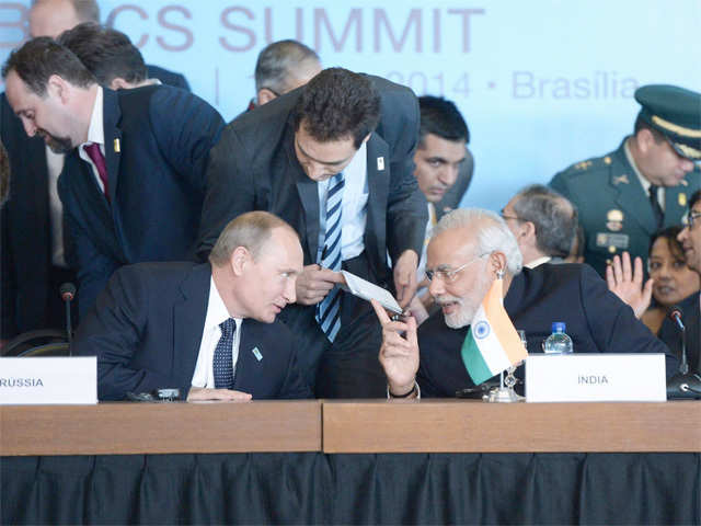 Vladimir Putin and Narendra Modi at BRICS 2014