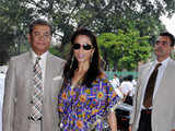 Shobhaa De arrives with her husband Dilip De