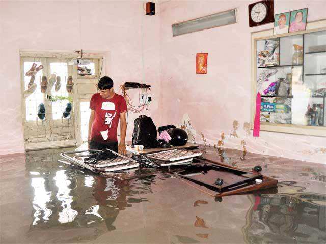 Army man in his flooded room