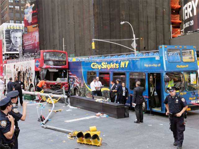 Two double-decker buses crash in NYC