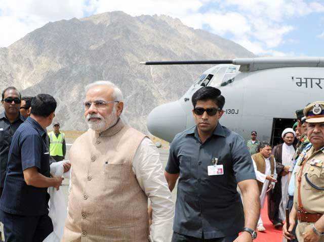 Prime Minister Narendra Modi arrives at Kargil Airport