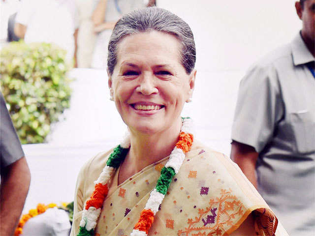 Sonia Gandhi after hoisting the Tricolour