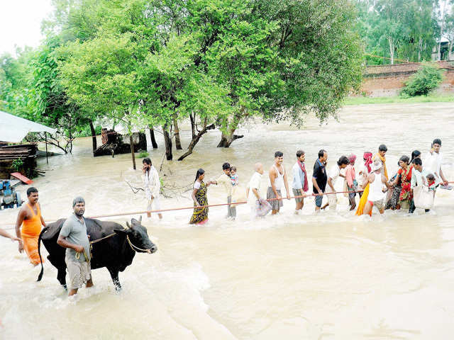 People shifting from a flood-hit village