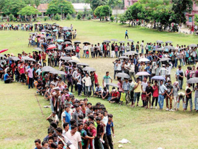 Students standing in queue to take forms in Jalpaiguri