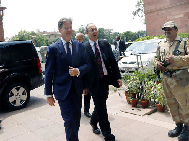 Nick Clegg arrives to meet Finance minister Arun Jaitley
