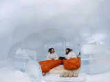 A bed room of an ice hotel