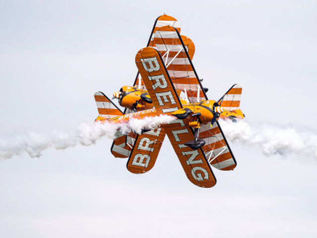 Two biplanes of the Team Breitling