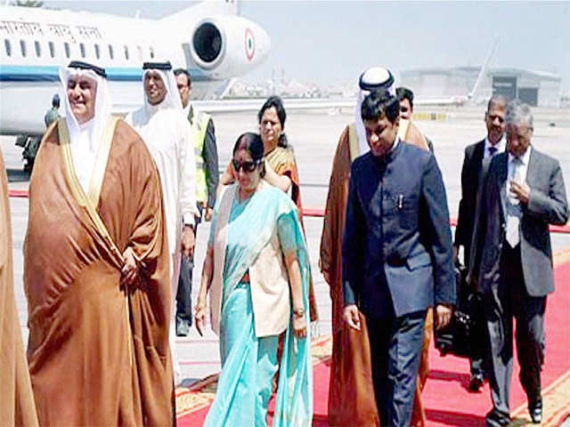 Sushma Swaraj arrives in Bahrain