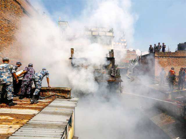 Fire fighting efforts in central Kathmandu