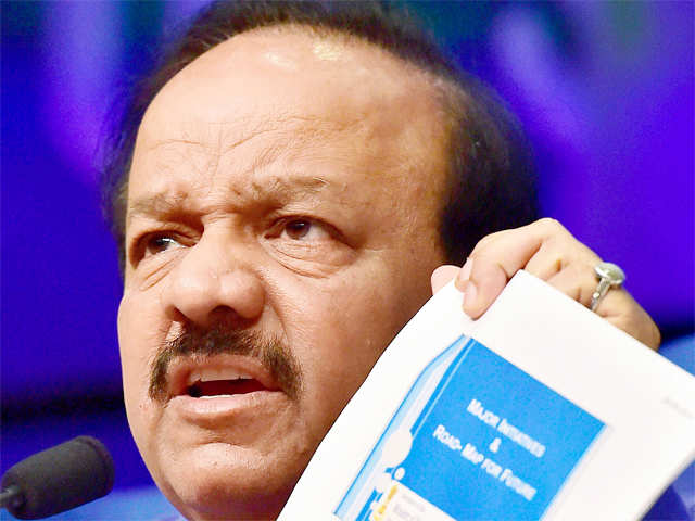 Harsh Vardhan gestures during a news conference