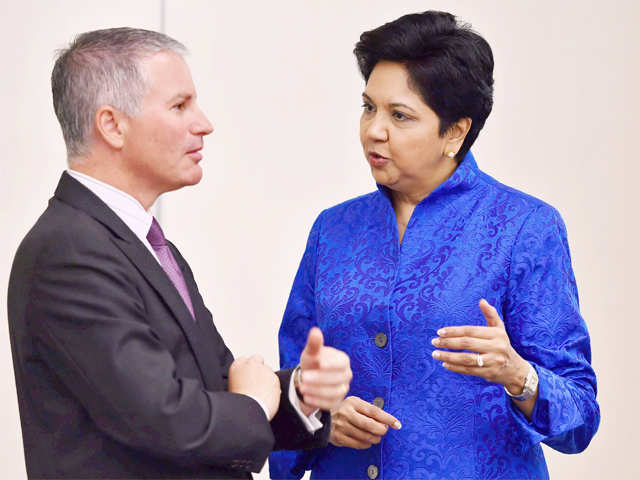 Nooyi with Charles Kaye