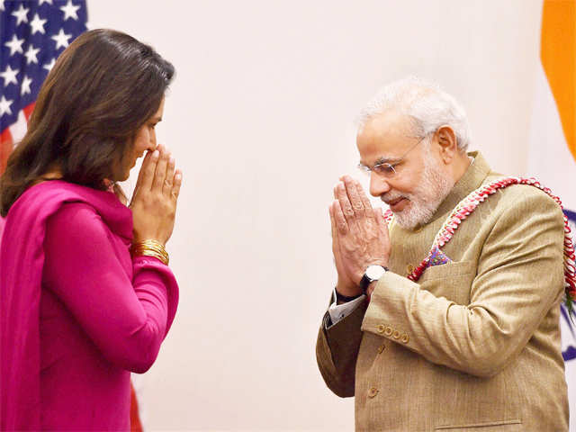 PM Modi and Tulsi Gabbard greet each other