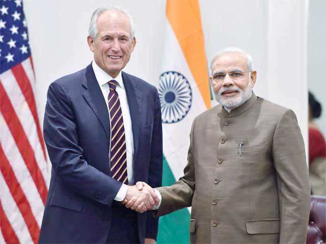 PM Modi shakes hands with CEO of Boeing