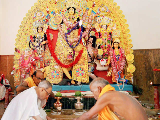 President Pranab Mukherjee during Durga Puja