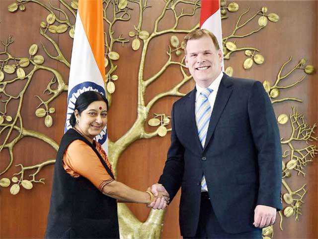 Sushma Swaraj meets Canadian counterpart John Baird