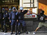 Protester attacks policeman