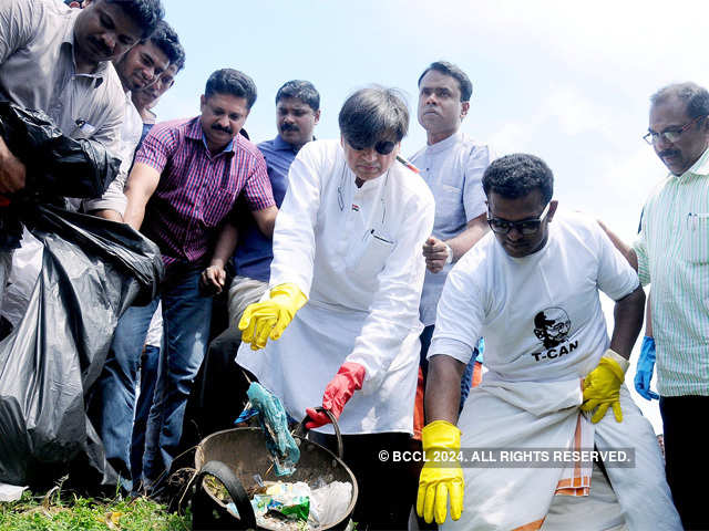 Shashi Tharoor at a cleaning drive in Thiruvananthapuram