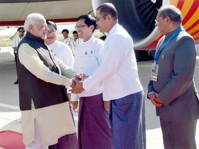 PM Modi received upon his arrival in Myanmar