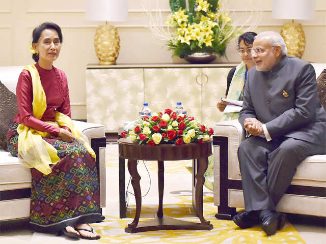 PM Narendra Modi meets Aung San Suu Kyi
