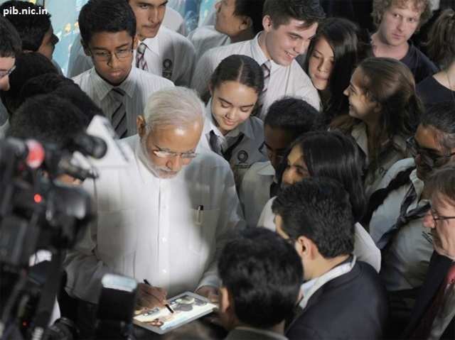 Tech-friendly PM Modi with students