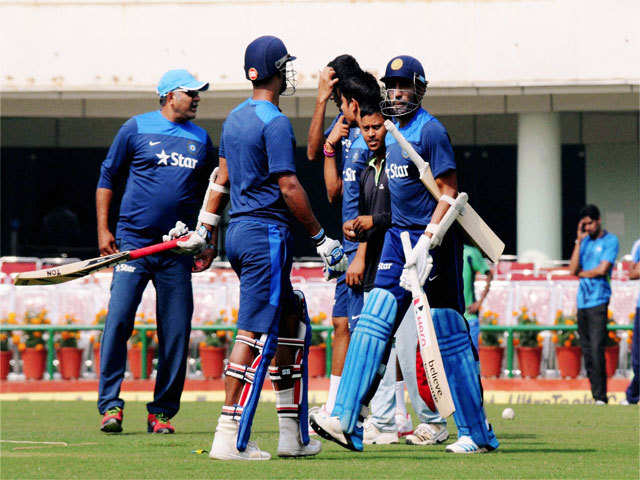 Cricketers at practice session