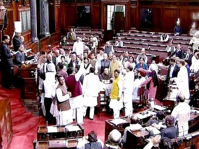 Protest in the well of Rajya Sabha