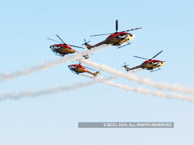 Naval helicopters perform daring manoeuvres