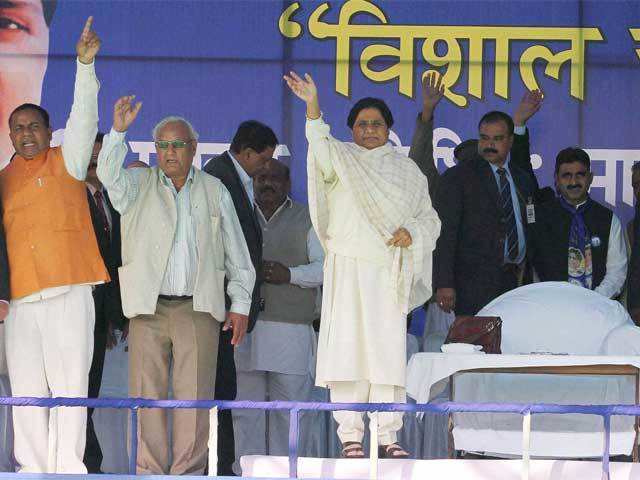Mayawati during an election rally in Jammu