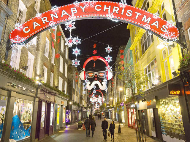 Christmas lights decorate Carnaby street