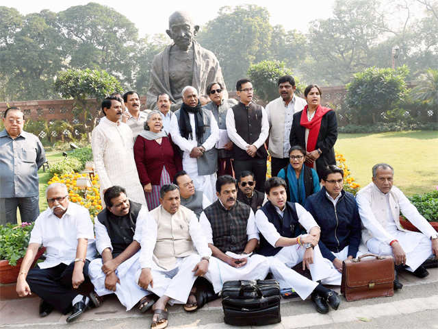 Congress MPs during protest against Sakshi Maharaj