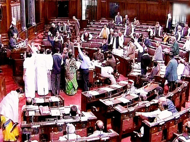 Members of Parliament in the Rajya Sabha protest