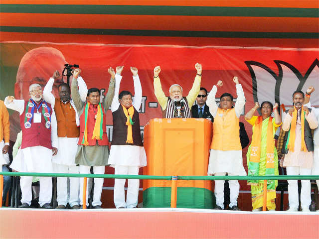 Modi during an election campaign rally in Dumka, Jharkhand