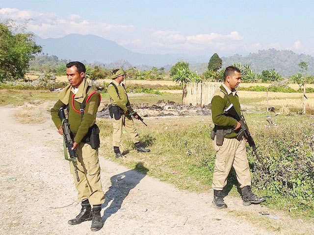 Security personnel patrolling in Sonitpur in Assam
