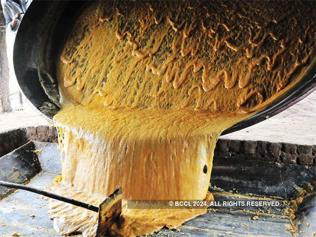 Jaggery production at a factory