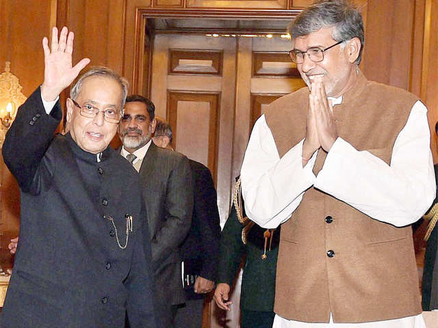 President Pranab Mukherjee with Nobel Prize winner Kailash Satyarthi