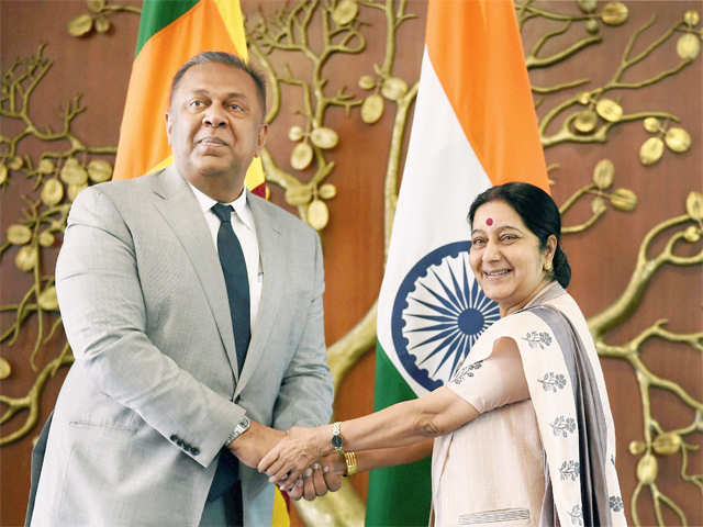Swaraj with Sri Lanka's Foreign Minister